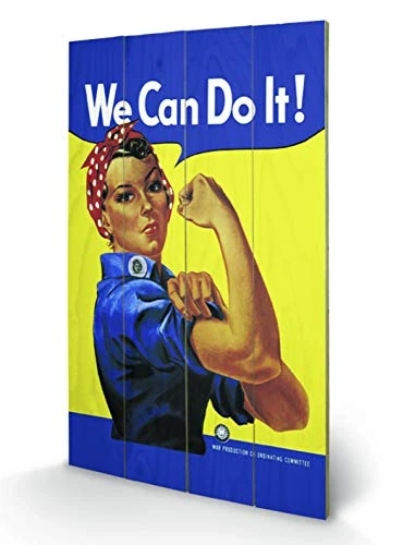 Pyramid International Rosie The Riveter 45 x 76cm Wooden Wall Art, Multicoloured, 45 x 76 cm