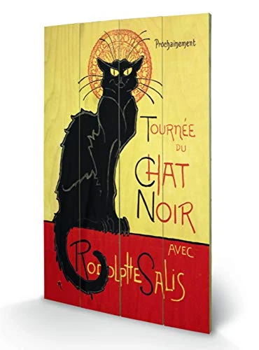 Pyramid International Chat Noir Wooden Wall Art, multicoloured, 45 x 76 cm