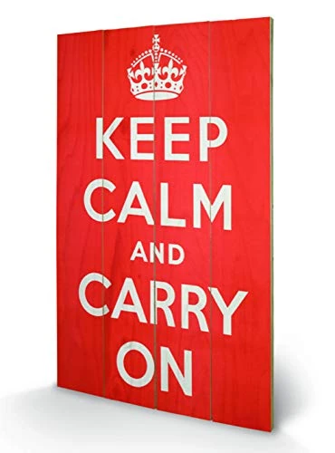 Pyramid International Keep Calm And Carry on Wooden Wall Art, multicoloured, 45 x 76 cm - Image 1