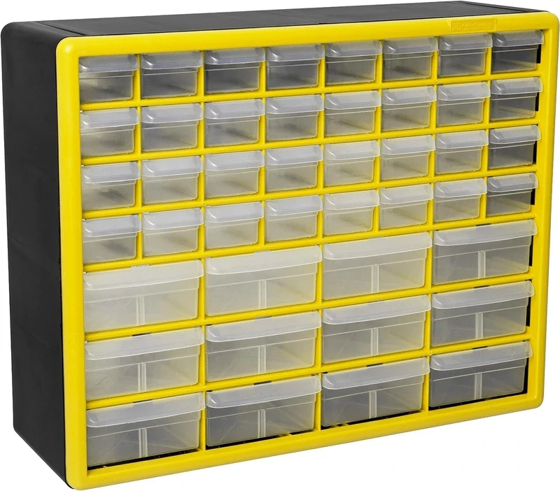 Akro-Mils 10144 44-Drawer Plastic Drawer Storage Cabinet for Garage Organization, Teacher Toolbox, Makeup Organizer, and More, 50.8 cm W x 16 cm D x 40.6 cm H, Yellow
