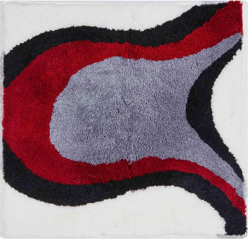 Grund Designer Bath Mat COLANI, Ultra Soft and Absorbent, Anti Slip, 5 Years Warranty, Colani 11, Small Mat 60x60 cm, White-Red