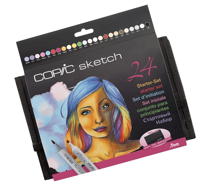 COPIC Sketch Coloured Marker Pen - Wallet of 24 Starter, for Art & Crafts, Colouring, Graphics, Highlighter, Design, Anime, Professional & Beginners, Art Supplies & Colouring Books