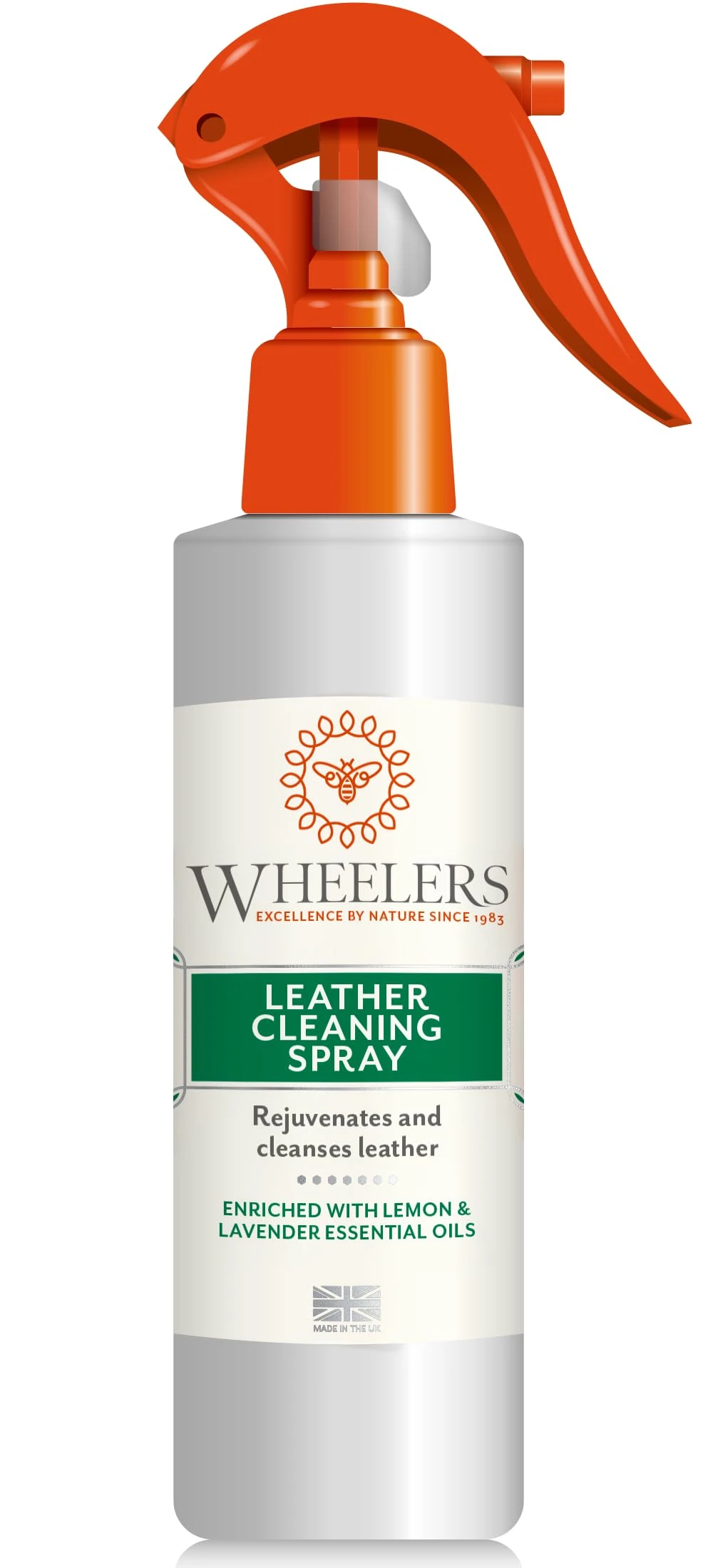 Wheelers Leather Cleaning Spray, 300ml – Rejuvenates & Cleans Leather, Nourished with Essential Oils, Ideal for Furniture Automotive Luggage Shoes Handbags Gloves & More