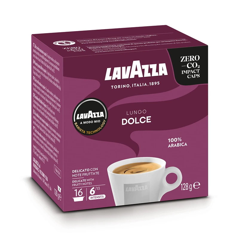 Lavazza, A Modo Mio Lungo Dolce, 256 Coffee Capsules, with Aromatic Notes of Dried Fruits, for a Sweet Espresso, 100% Arabica, Intensity 6/13, Medium Roasting, 16 Packs of 16 Coffee Pods