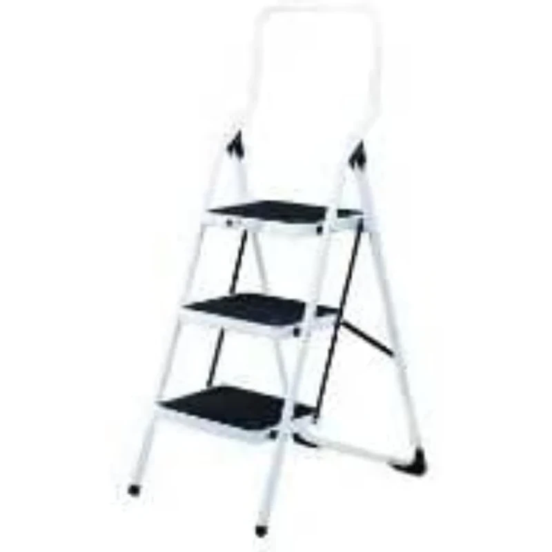 VFM 321678 3 Tread High Back Aluminium Folding Step Stool - White