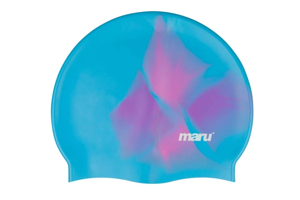 Maru Swimming Hat, 100% Silicone Swim Cap, Unisex Adult Swimming Cap, Lightweight Swimming Caps for Men and Women, Comfortable and Durable Swim Hats Designed in the UK (Blue/Pink/Purple, One Size)