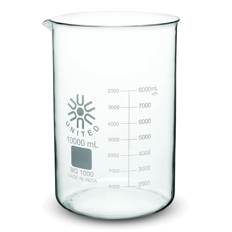 United Scientific BG1000-10000 Borosilicate Glass Low Form Beaker, 10000ml Capacity