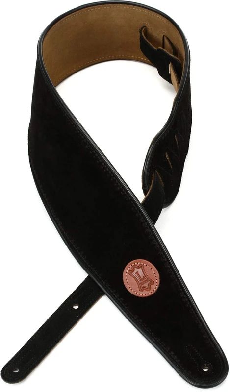 Levy's Leathers Mss3-4-blk 4 inch Suede Leather Guitar Strap with Suede Backing and Decorative Piping - Black