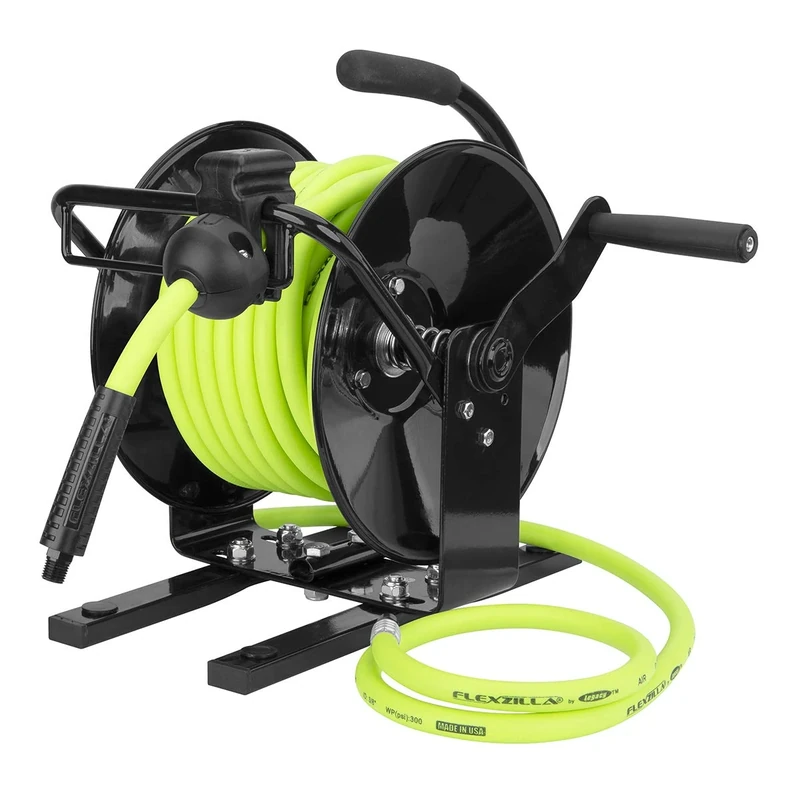 Flexzilla Portable Manual Open Face Air Hose Reel, 3/8 in. x 50 ft, Heavy Duty, Lightweight, Hybrid, ZillaGreen - L8651FZ