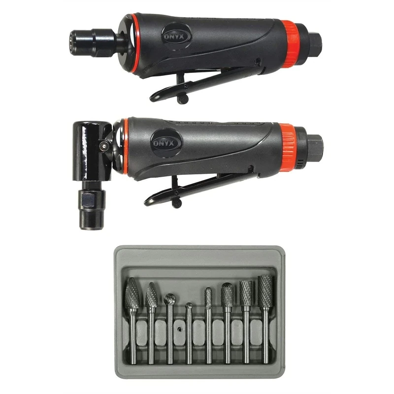 Astro Pneumatic Tool 219 Onyx 3pc Die Grinder Kit w/ 90° Die Grinder, Die Grinder & 8pc Double Cut Carbide Rotary Burr Set - Image 1