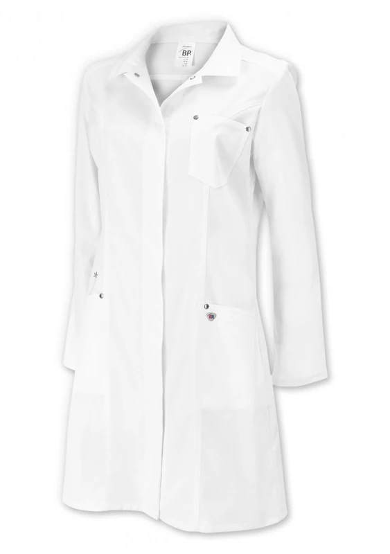 BP 4874-684-21 Women`S Coat, Long Sleeve, Turn-Down Collar, 200,00 G/M², Fabric Blend With Stretch, White, Size 16