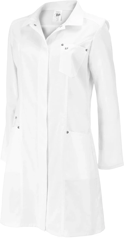 BP 4874-684-21 Women`S Coat, Long Sleeve, Turn-Down Collar, 200,00 G/M², Fabric Blend With Stretch, White, Size 20