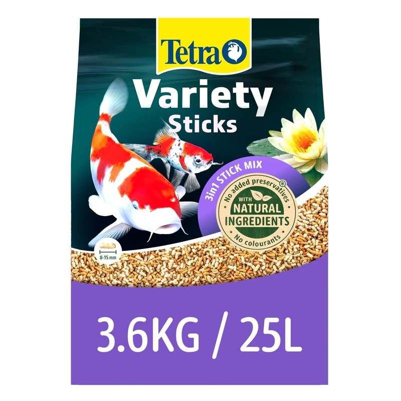 Tetra Pond Variety Sticks Fish Food, Mix of Three Different Food Sticks for All Pond Fish, 25 Litre