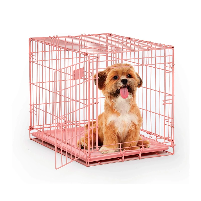 MidWest Homes for Pets 61 cm Pink Fashion iCrate Single Door Folding Dog Crate, Enhanced Security, Includes Leak-Proof Pan, Divider Panel, Handle, Rubber Feet - Image 1
