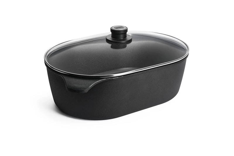 Woll Nowo Titanium jumbo roaster with glass lid in box 40x27 cm 13 cm high 10.5 liter suitable for ceramic, gas, electric, halogen-not suitable for induction, cast aluminum pot, ovenproof, black