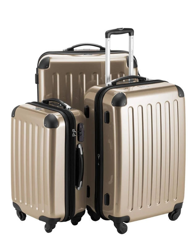Hauptstadtkoffer® · Three-piece hard-side suitcase Set CHAMPAGNE high gloss · cabin luggage 45 liter (55 x 35 x 20 cm) + suitcase 87 liter (63 x 42 x 28 cm) + suitcase 130 liter (75 x 52 x 32 cm)