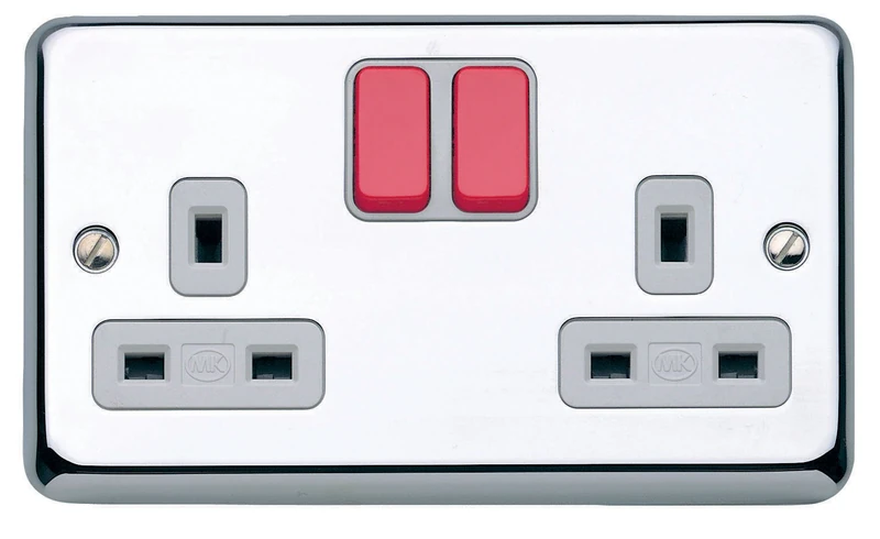 MK Chroma Plus K2448D6PCR 13A 2-Gang Double Pole Switch Socket Neon