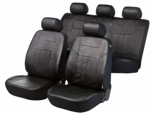 Walser 11960 Car Seat Cover Set with 2x 2-Piece Front Seat Covers / 1x 8-Piece Back Seat Cover / 5 Neck Support Covers, Black