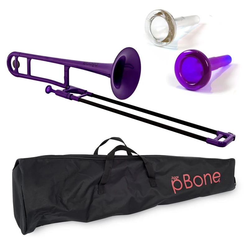 pBone PBONE1P Plastic Trombone with Mouthpiece and Carry Bag - Bb Student Beginner - Purple, 14.0 in*38.0 in*11.0 in