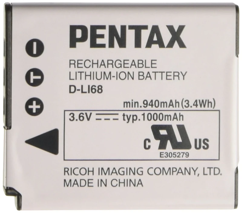 Pentax D-LI68 Lithium-Ion 1000mAh Rechargeable Battery (1000mAh, Lithium-Ion (Li-Ion), White)