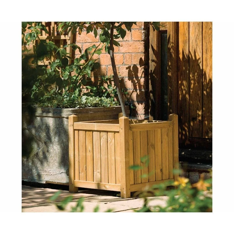 Rowlinson Square Outdoor Planter 62L - Natural Timber - Image 1