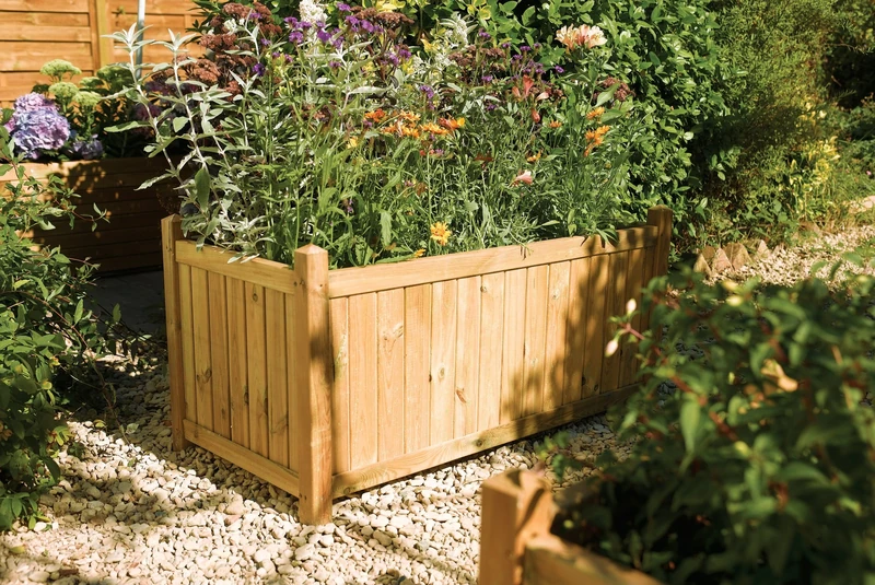 Rowlinson Rectangular Outdoor Planter Natural Timber 141L