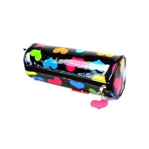 Glossy Black and Coloured Hearts Pencil Case Make Up Case