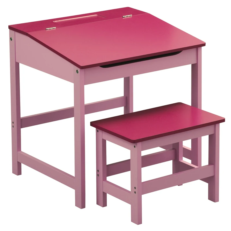 Premier Housewares Kids Desk with Stool – Wooden Children’s Study Table with Storage Compartment, Pink