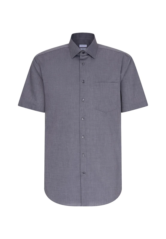 Seidensticker Men's Business Shirt - Regular fit - Non-Iron - Kent Collar - Short Sleeves - 100% Cotton