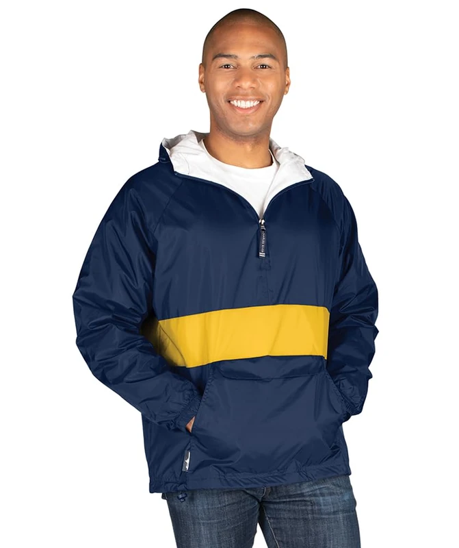 Charles River Apparel Women's Wind & Water-Resistant Pullover Rain Jacket (Reg/Ext Sizes) Windbreaker, Navy/Gold, S