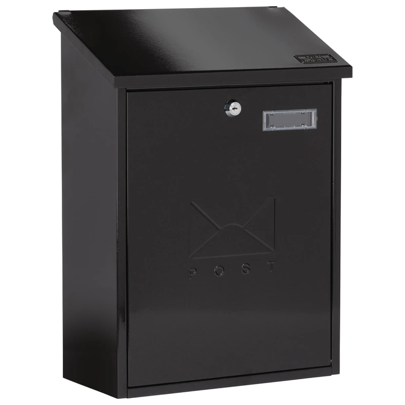 Burg-Wachter MB04BK Black Grand Wall Mounted Galvanised Steel Lockable Weatherproof Post Box - 33x45x15cm