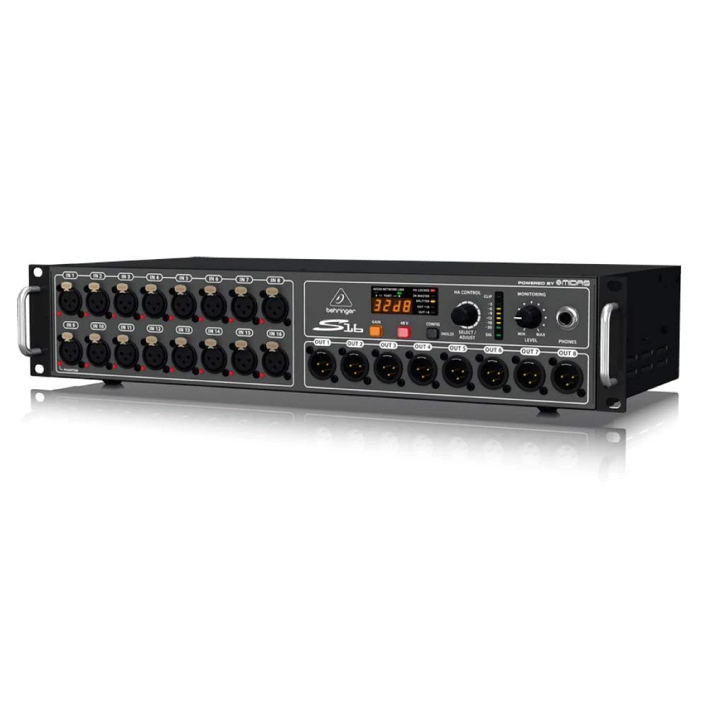 Behringer S16 I/O Box with 16 Remote-Controllable Midas Preamps, 8 Outputs and AES50 Networking featuring Klark Teknik SuperMAC Technology