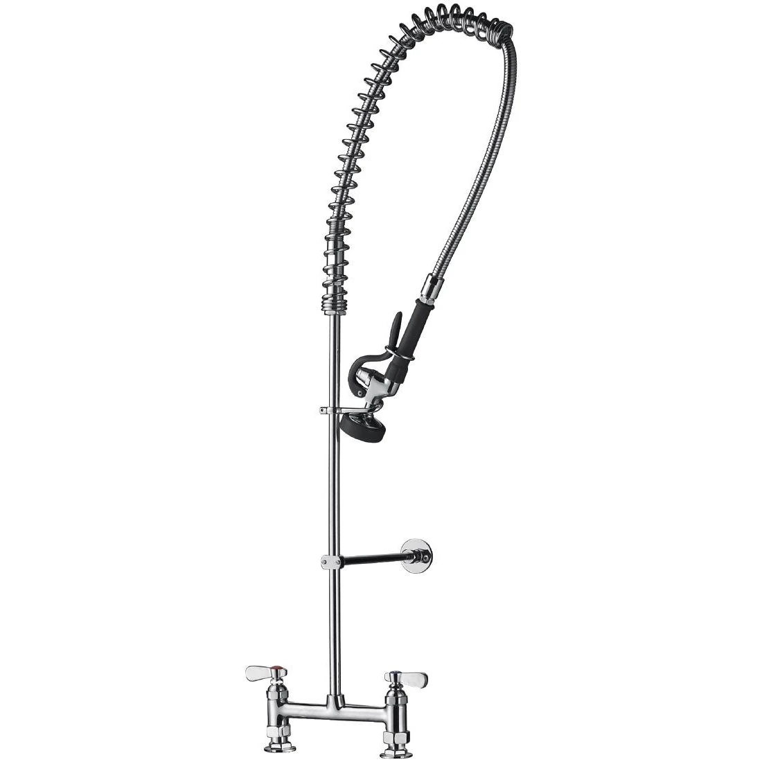 Vogue Pedestal Pre Rinse Spray, Stainless Steel, Dimensions: 1160(H) x 390(W) x 180(D) mm, Output: 7 Litre/min, 180 mm Distance Between Taps, WRAS Approved, Brass & Steel Construction, CE985