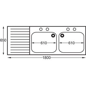 Franke E20616L Stainless Steel Double Bowl Sink, Self Assembly, 1800 mm Width