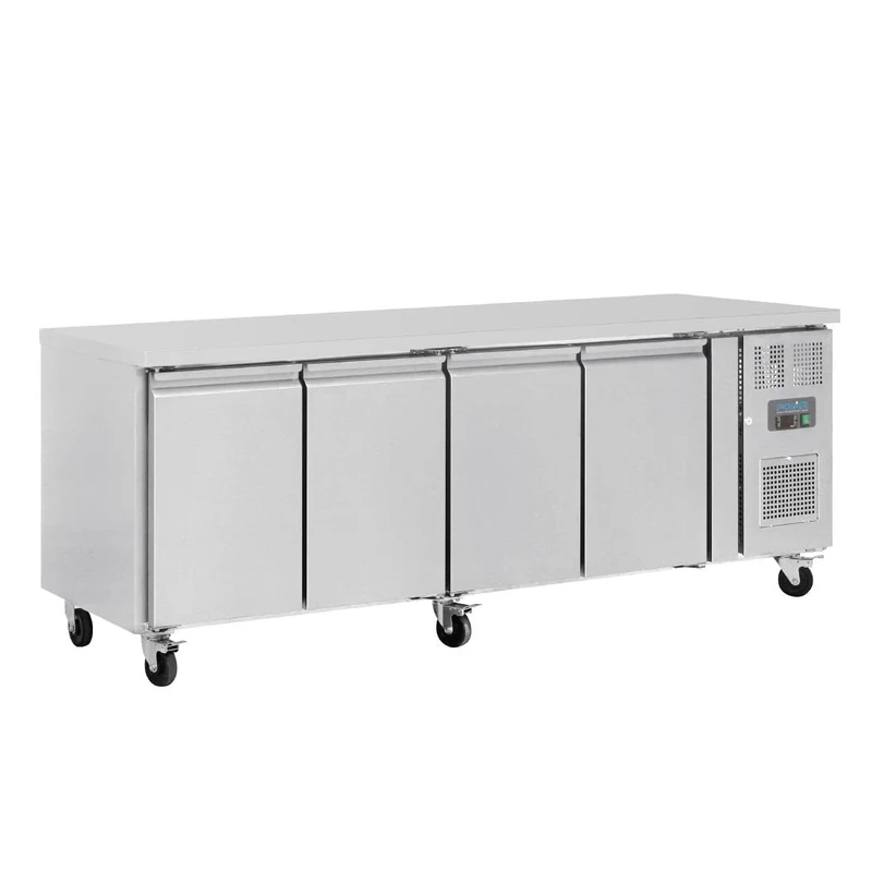 Polar Refrigeration U-Series 230W Four Door Counter Fridge 449 Litre, Stainless Steel, -2°C to 5°C, 860(H)x2230(W)x600(D)mm, Energy Rating D, 4 Shelves, Usable Capacity: 398 Ltr, R600a | G379