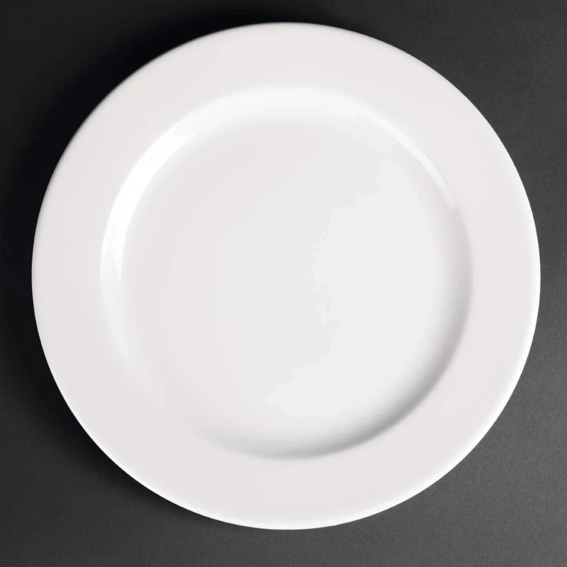 Classic White Rimmed Plate - Wide Rim. Dimensions: 260mm (10.25""). Box quantity: 12.