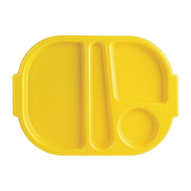 Olympia Kristallon Small Polycarbonate Plastic 4 Compartment Food Tray, Yellow, 322(W) x 236(D)mm / 12 1/2 x 9 1/4 inch, Dishwasher Safe - Care Homes, Schools, Hospitals, DL127