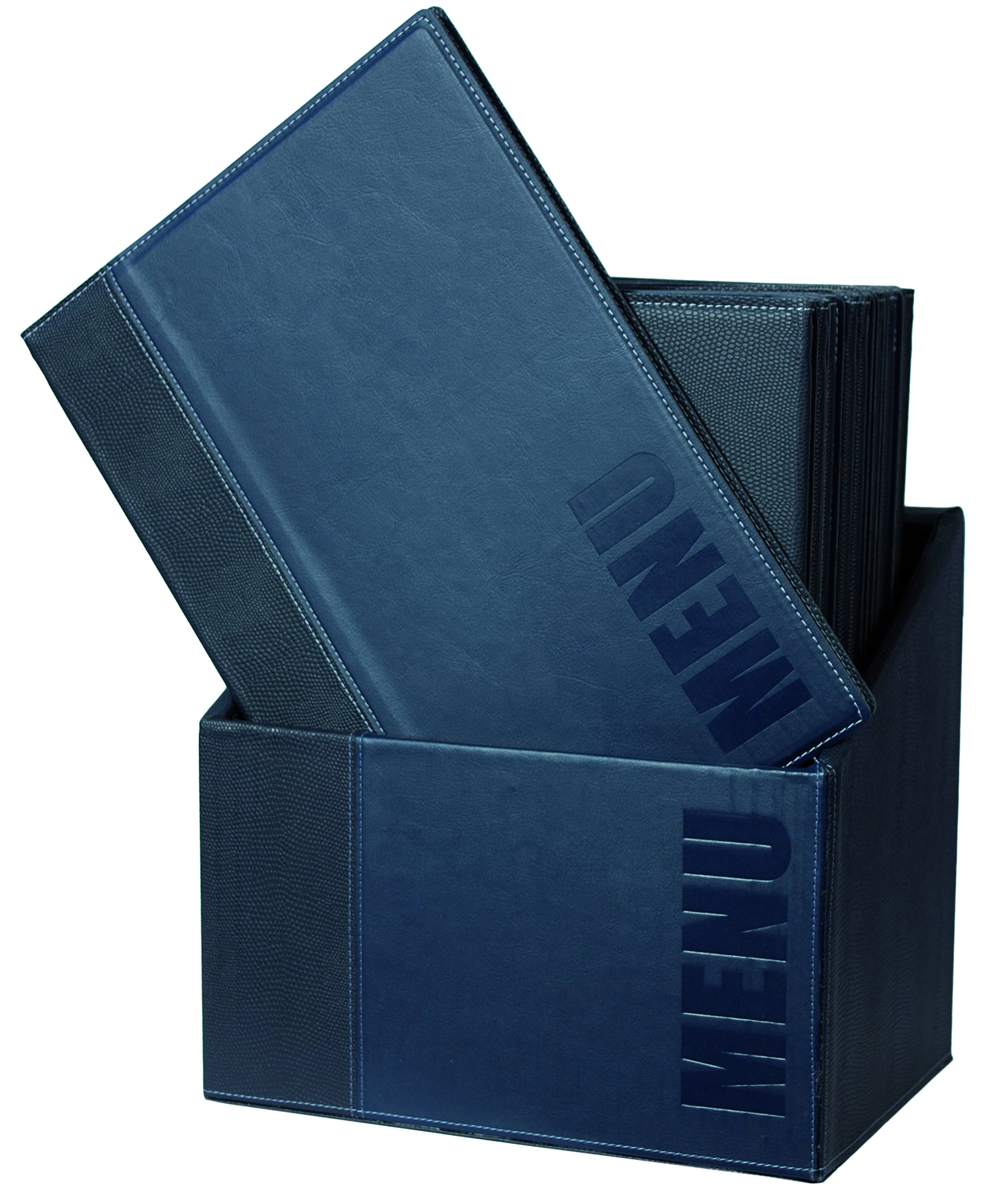 Securit Trendy Leather Style Menu Holders in Blue Box - Displays 4x A4 - Set of 20 A4 Menu Holder