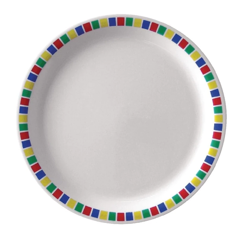 Olympia Kristallon Fairground Style Dinner Plates Set 23 cm/9 inch (Pack of 12), White & Multi-Colour, Temperature Range: -20° to 120°C, Scratch - Chip & Stain Resistant, DP981