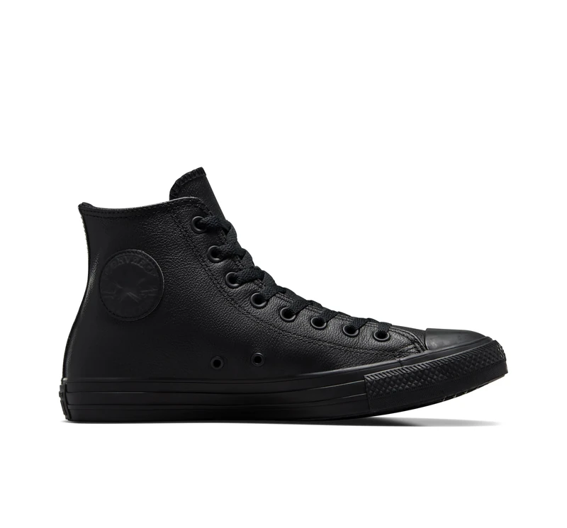 Converse All Star Hi Leather Trainers Black Mono - 3 UK
