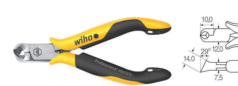 Wiha Z46111504SB "Professional ESD" Oblique End Wide Cutting Nipper, Yellow/Black, 115 mm