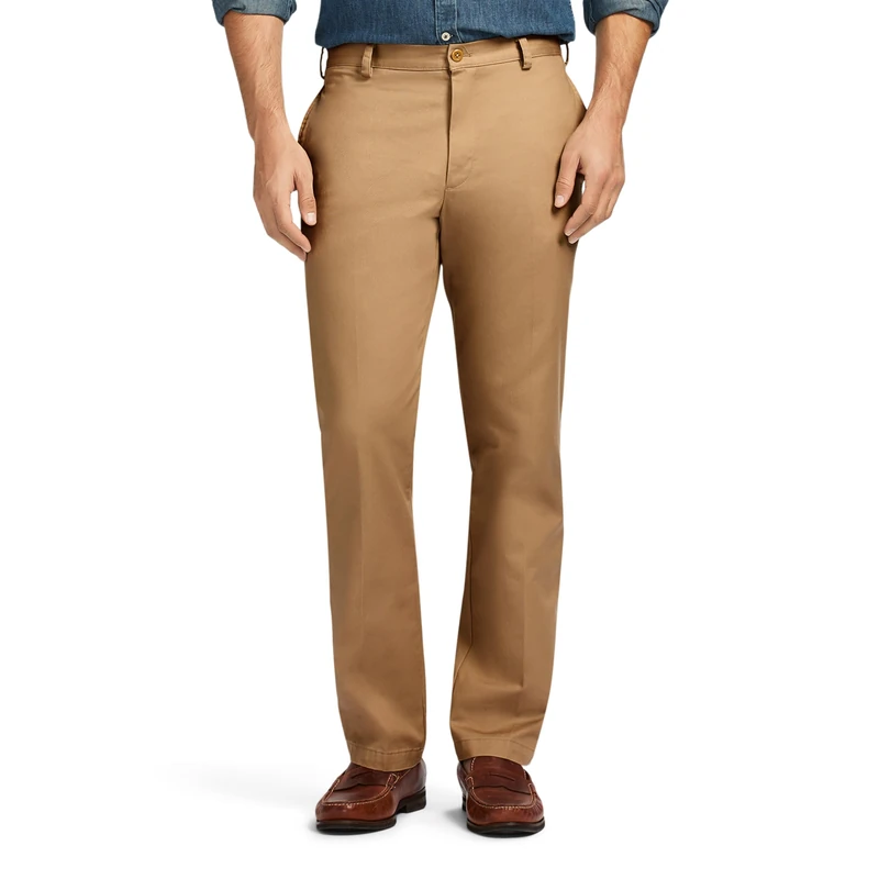IZOD Men's American Chino Flat Front Slim Fit Pant, Khaki, 36W x 32L