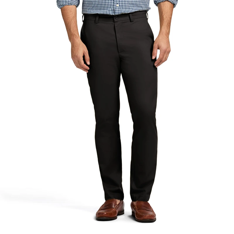Izod Men's American Chino Flat Front Straight Fit Pant Casual, Black, 38W x 30L