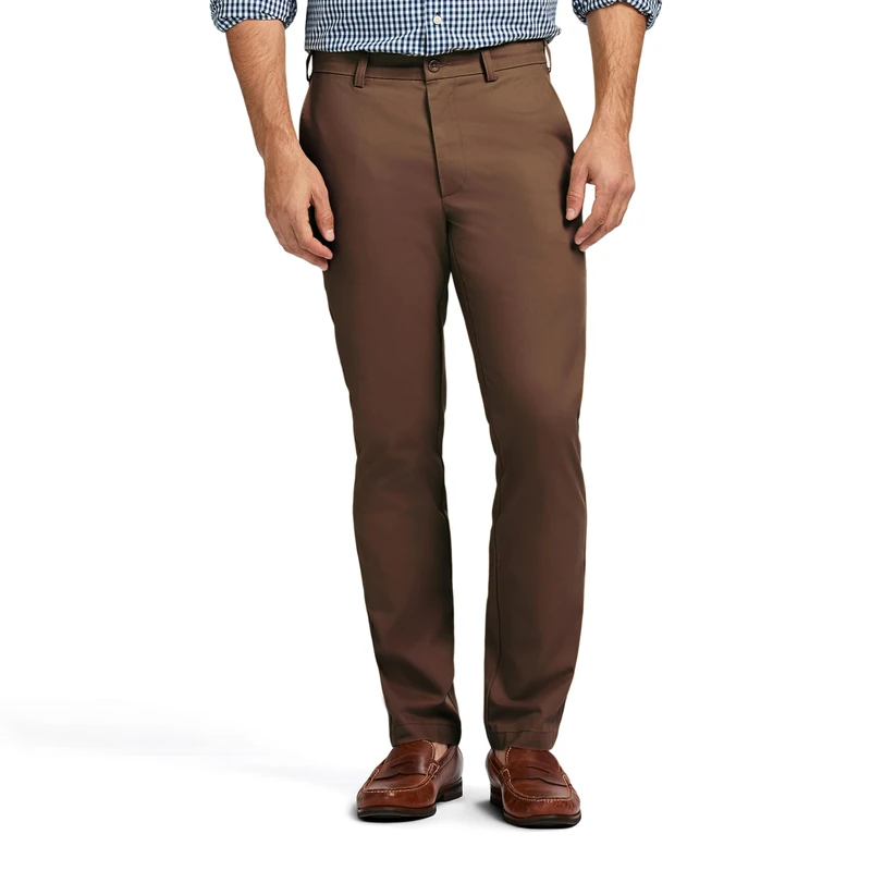 Izod Men's American Chino Flat Front Straight Fit Pant Casual, Decaf Coffee, 32W / 30L