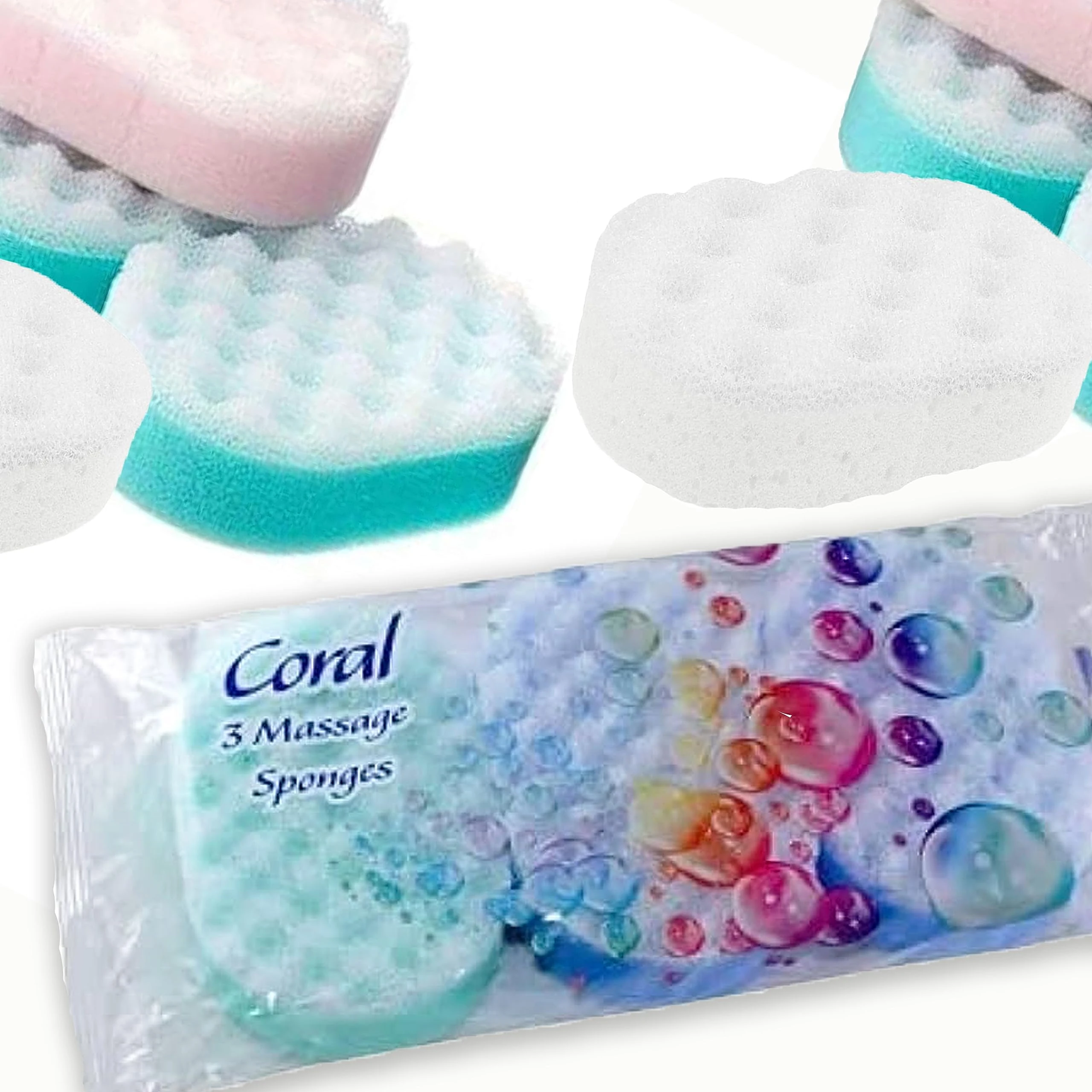 Coral Pack of 3 Massage Sponges (colors may vary)