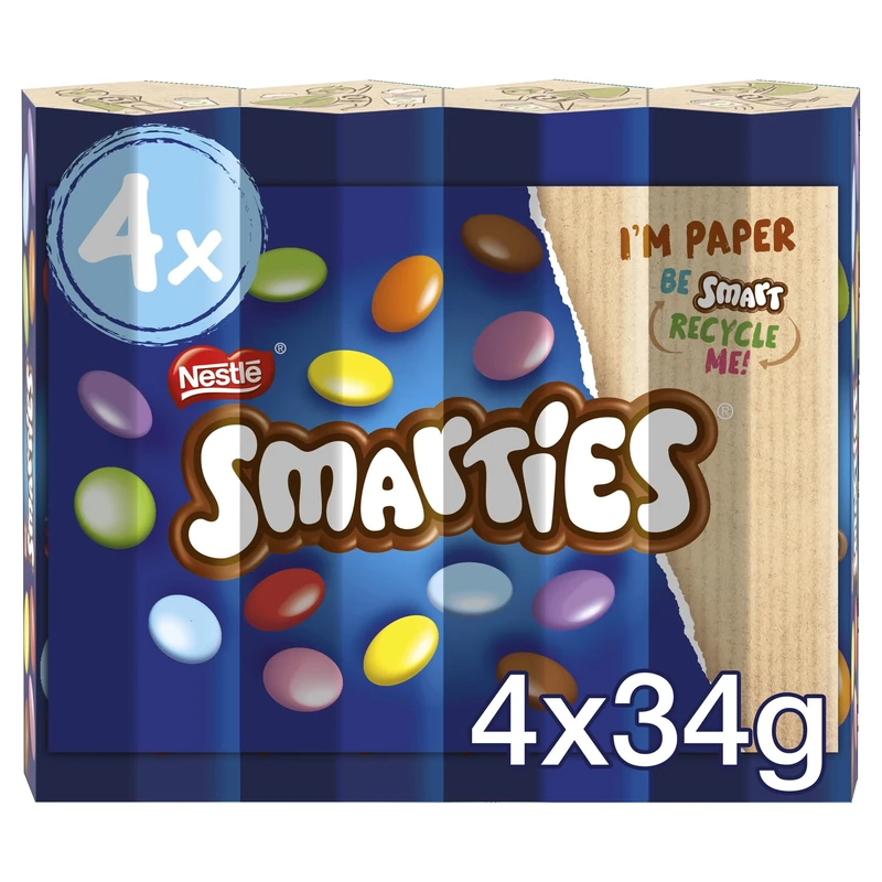 Smarties Milk Chocolate Sweets Tube Multipack | 4 x 38g Colourful Candy-Coated Chocolate in Iconic Tubes | Fun Treat for All Ages