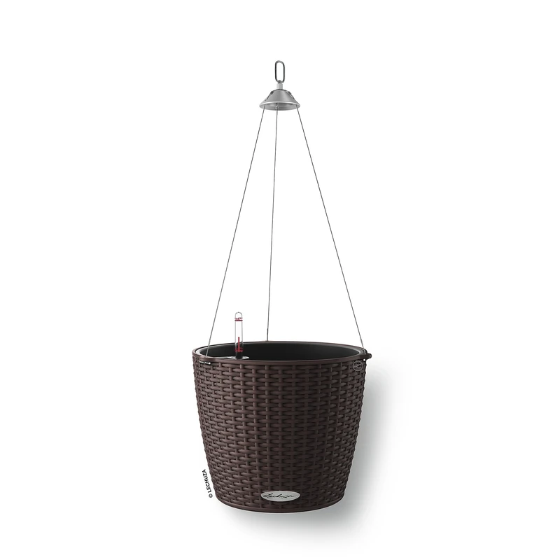 Lechuza Self Watering Plant Pot NIDO Cottage 28 Garden Flower Rattan Look Plastic Indoor and Outdoor Hanging Planter with Drainage Hole D27 H23 cm D27 H23 cm Mocha