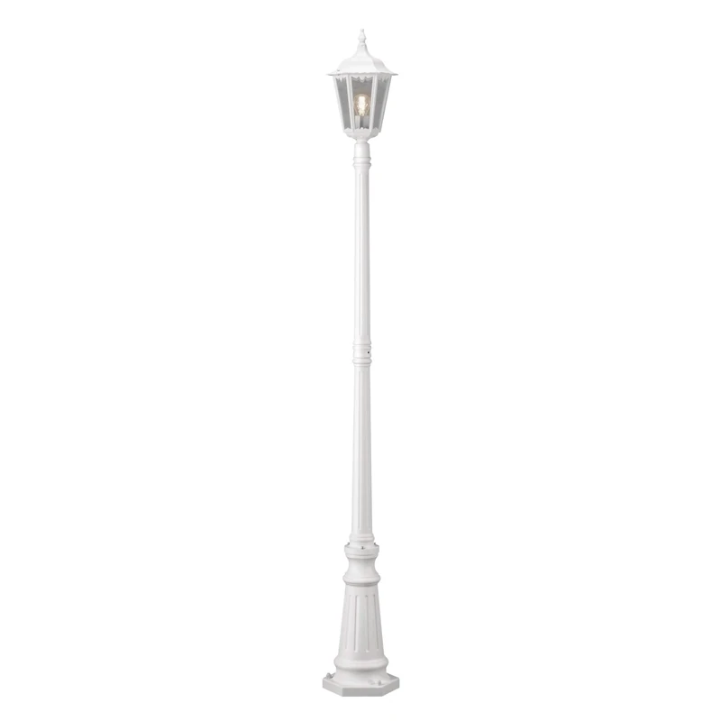 Konstsmide Firenze Post Single Column Outdoor Light / 2.1m High / 1 x 100 W E27 Max Lamp Post / Clear Glass / Aluminium / IP43 / Outside Light Matt White 7233-250