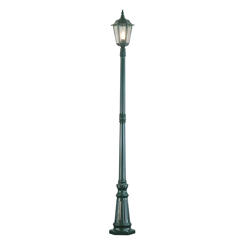 Konstsmide Firenze Post Single Column Outdoor Light / 2.1m High / 1 x 100 W E27 Max Lamp Post / Clear Glass / Aluminium / IP43 / Outside Light Green