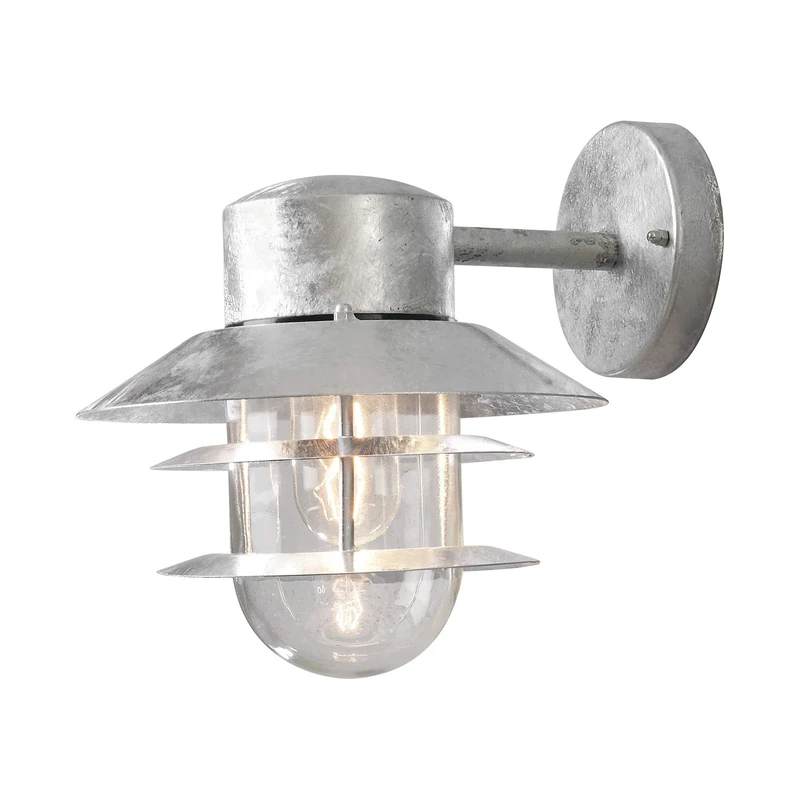 Konstsmide Outdoor Wall Lights/Modena Down Fishermans Outdoor Wall Lantern/1 x 60 W E27 Max Wall Lamp/Clear Glass Globe/RAW Galvanised Steel/IP44/Outside Light RAW Galvanised Steel